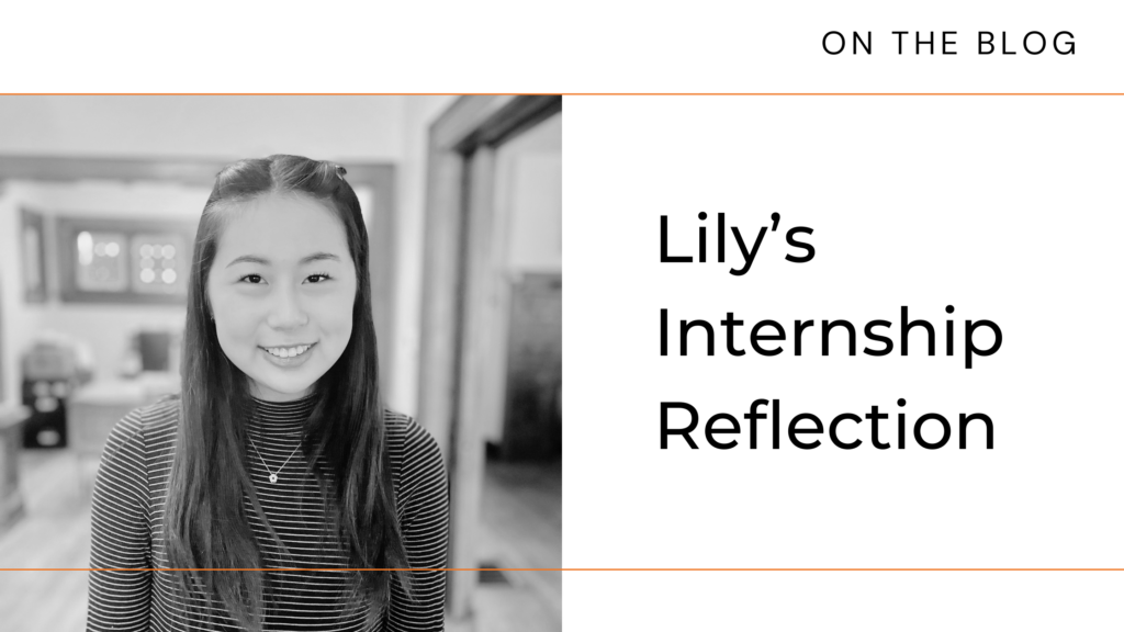 Intern Lily smiles in a promotional graphic for her blog reflection on her experience at Burkhart Marketing Partners.
